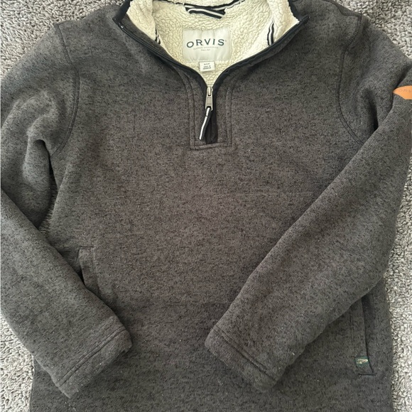 #209 Orvis Sherpa Lined Fleece Sweater Mens small Pullover 1/4 Zip Classic. - Picture 2 of 11